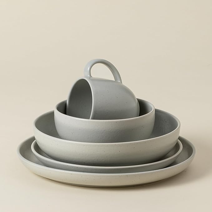 Casafina Ceramic Stoneware 5-Piece Place Setting Service for 1 - Pacifica Collection Oyster Grey | Microwave &amp Dishwasher Safe Dinnerware Set | Food Safe Glazing | Restaurant Quality Tableware