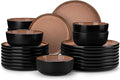 vancasso Plates and Bowls Sets 24 Pieces Stoneware Dinnerware Sets for 8 Kitchen Dish Set Mircowave and Dishwasher Safe Ceramic Dishware Dark Brown Series AMBER