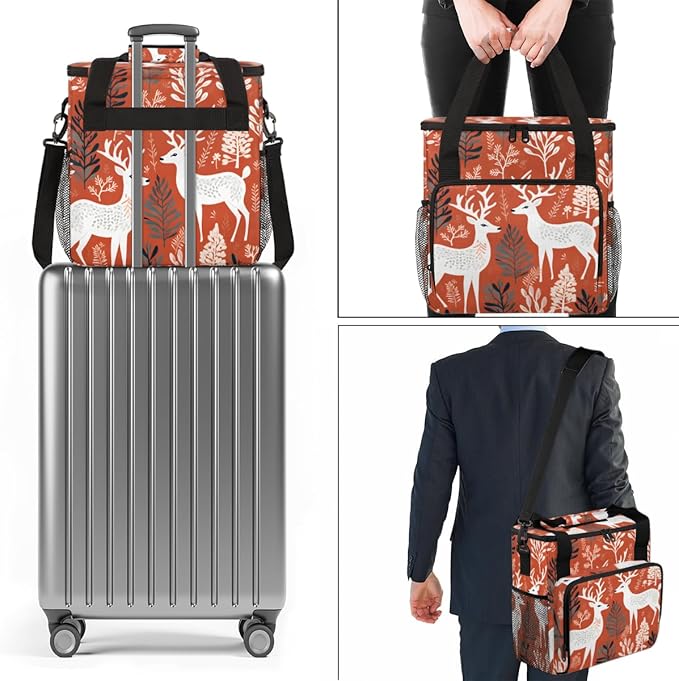 Christmas Elk Coffee Maker Carrying Bag Misty Forest Travel Storage Bag Compatible with K-Mini or K-Mini Plus Single Serve Coffee Brewer Carrying Case with Multiple Pockets &amp Shoulder Strap