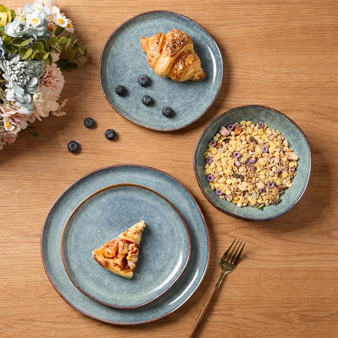 AmorArc Ceramic Dinnerware SetsHandmade Reactive Glaze Stoneware Plates and Bowls SetsHighly Scratch Resistant | Dishwasher &amp Microwave Safe Dishes SetService for 4 (12pc)