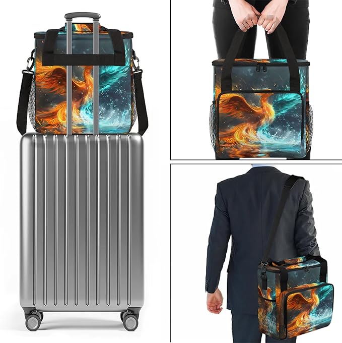 Phoenix Bird Travel Coffee Maker Carrying Bag Large Organizer Storage Tote Bag Insulated Reusable Cooler Grocery Bags