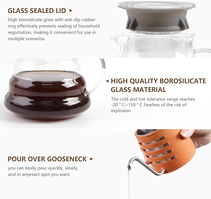 LHS Pour Over Coffee Maker Set - All in One Pour Over Coffee Kit Travel Pour Over Coffee Dripper Manual Coffee Maker Set Grinder Brewer Dripper and Cup Set Anniversary Birthday Gift Sets