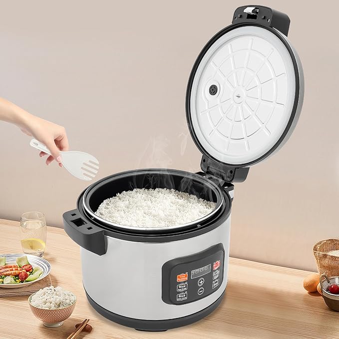 Large Capacity Commercial Rice Cooker &amp Warmer with Nonstick Inner Pot 13.74Qt Multi-function Electric Rice Cooker | LED Display | Timer Setting | Smart Preset from 30 min-24 Hrs