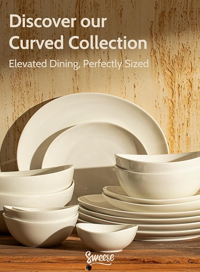 Sweese Porcelain 11 Inch Dinner Plates Set of 6 - White Dinner Plates - Dishwasher Microwave Oven Safe Scratch Resistant