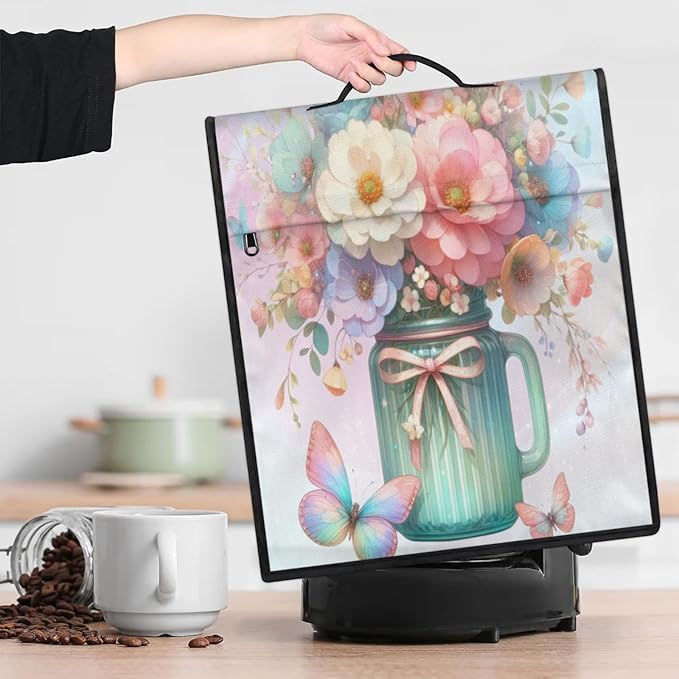 Kitchen Aid Mixer Cover Butterfly Color Flower Stand Mixer Cover Compatible with 6-8 Quarts Stand Mixers Dust Covers with Zipper Pocket Foldable Washable Kitchen Aid Organizer Bag