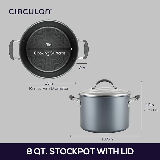 Circulon A1 Series with ScratchDefense Technology Nonstick Induction Stockpot with Lid 8 Quart Graphite