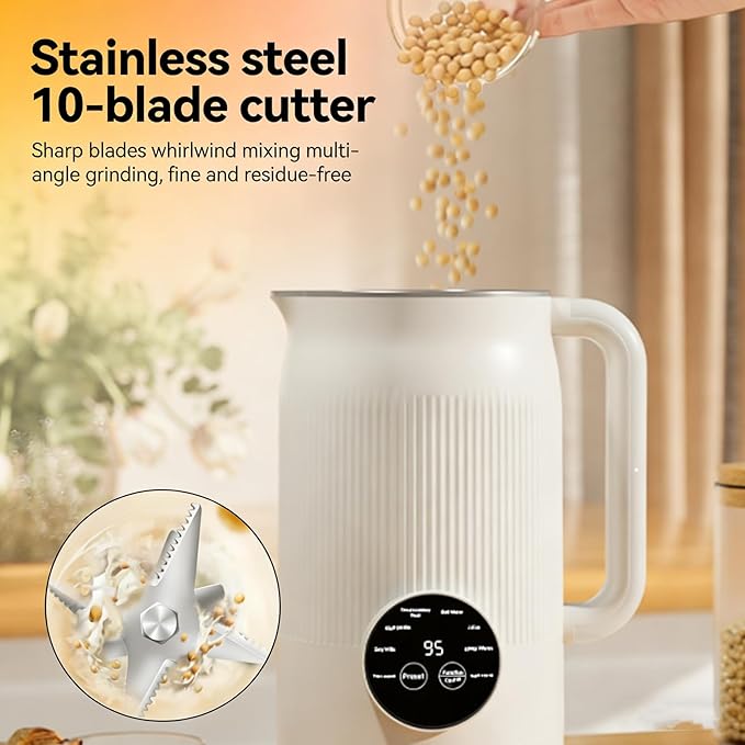 Quiet Multifunctional 8-in-1 Soy &amp Soybean Milk Maker 40oz Almond Milk Maker and Nut Milk Maker with Delay Start and Keep Warm for Family Homemade Oats Soy Milk Smoothies Self-Cleaning.