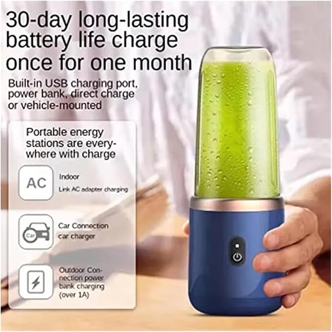 Portable Fruit Juicer Blender - 2 Cups Multifunctional USB Rechargeable Mini Juice Mixer with 6 Blades for Smoothies and Ice Drinks(2Cups-Blue01)