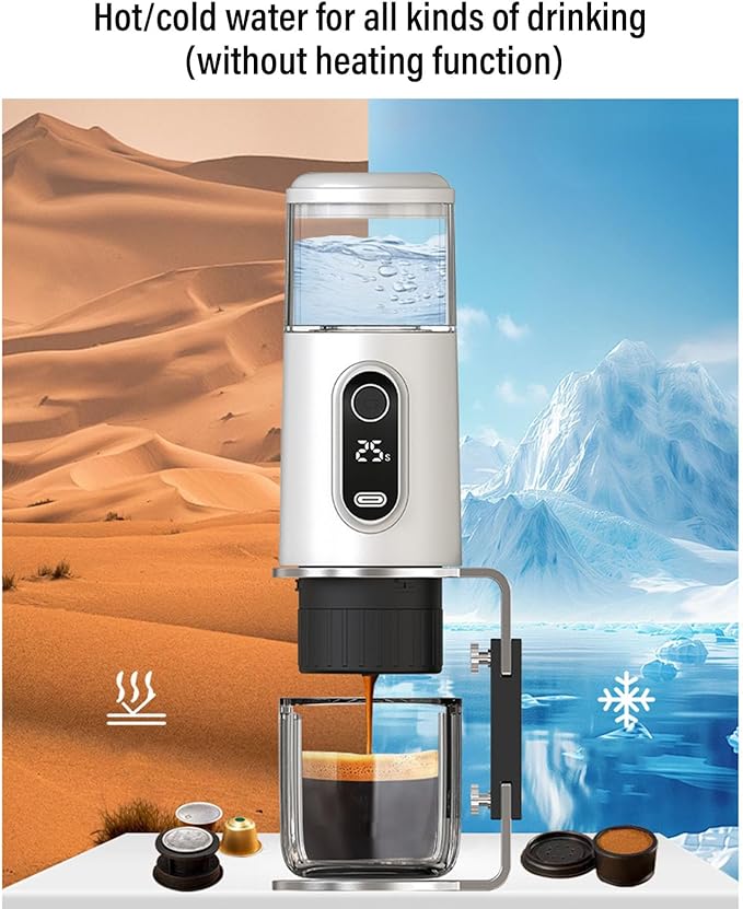 Portable Espresso Machine Travel Coffee Machine for CampingRechargeable Cordless Coffee with 2500mAh Battery for Ground and Capsules with Travel Camping Hiking (White)