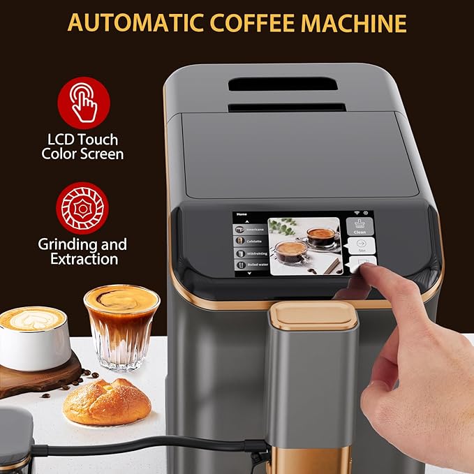 Premium Espresso Maker with Automatic Milk Frother - Super Automatic Espresso Machine 20 Bar Pressure 1350W Power Ideal Gift for Coffee Lovers Manual Espresso Machine Easy Cleanup