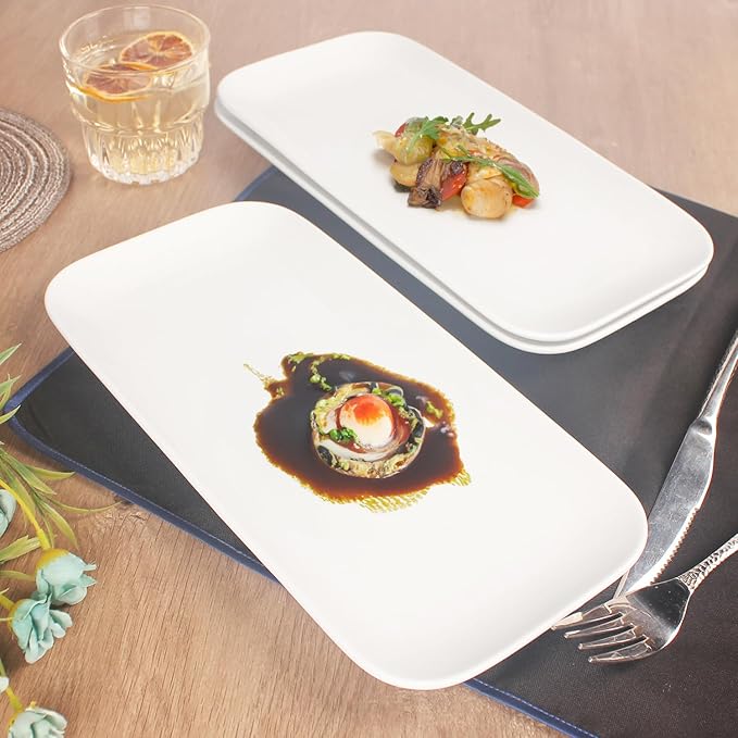 Serving Platters Set of 4 Rectangular Serving Plates Serving Trays for Entertaining Party MicrowaveOvenDishwasher SafeKitchen Dinnerware White 12.4 Inch