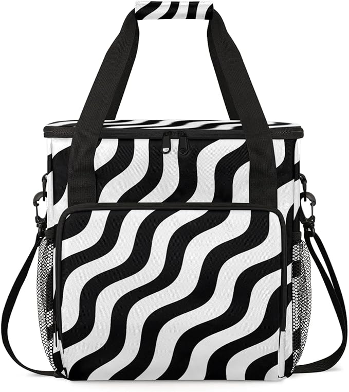 Wavy Line Coffee Maker Travel Bag for Keurig K-Mini/K-Mini Plus Insulated Waterproof Tote with Pockets for K-Cup Portable Single-Serve Brewer Case