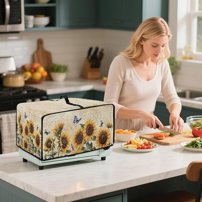 Doojoayie Butterfly &amp Sunflower Toaster Cover 8 Slice Kitchen Appliance Covers 22.5x18.5x 13 Small Appliance Dust Protector with Top Handle Belt Easy to Storange