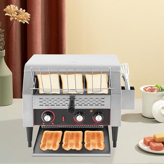 Commercial Conveyor Toaster 450 Slices/Hour Stainless Steel Heavy Duty Industrial Toasters 2400w Countertop Bread Toaster with Dual Temperature Control for Baked Food (TT-450-Dual)