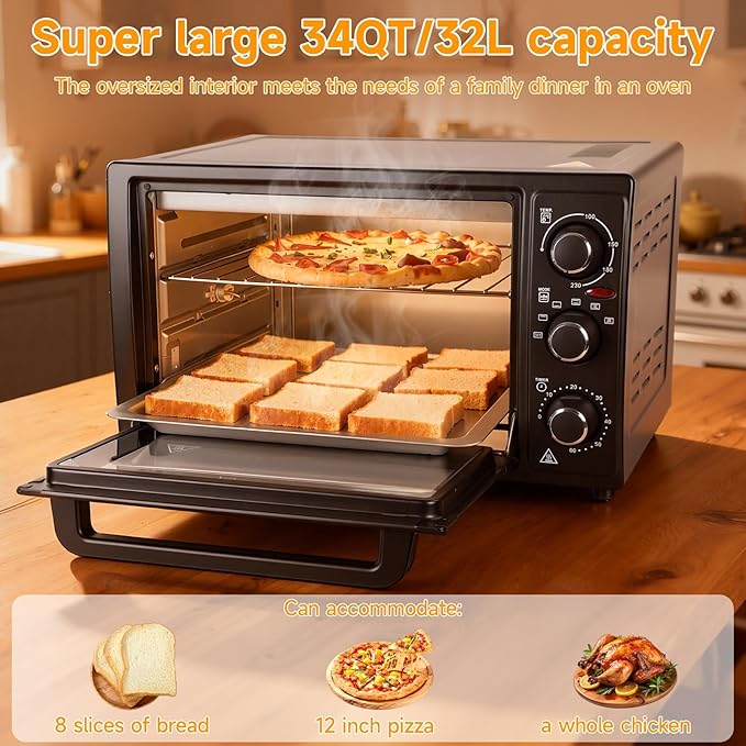 YOXIER 34QT Air Fryer Toaster Oven Combo - 1500W Multi-Functional Countertop Convection Oven &amp Airfryer with Rotisserie Dehydrator Crispy Roast Black Black