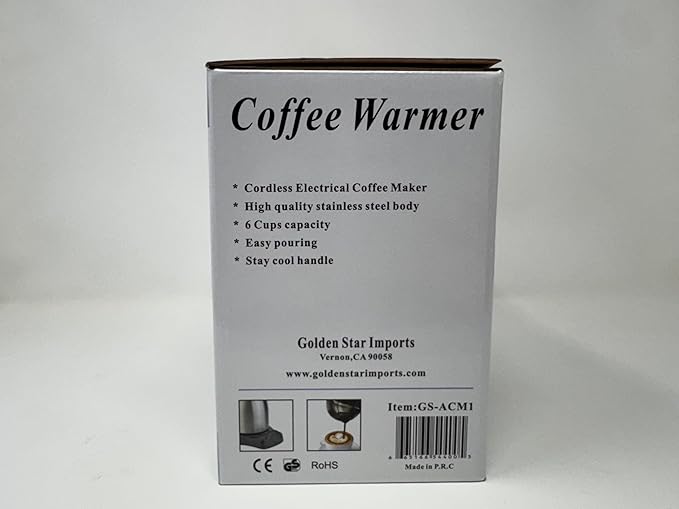 Golden Star Electric Coffee Maker – 6 Cup Stainless Steel Jazve with Cordless Heating Base – Armenian &amp Middle Eastern Coffee Pot 110–120V US Plug