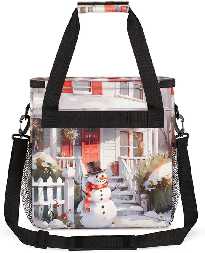 Xmas Snowman Coffee Maker Carrying Bag Graffiti Snowman Travel Storage Bag Compatible with K-Mini or K-Mini Plus Single Serve Coffee Brewer Carrying Case with Multiple Pockets &amp Shoulder Strap