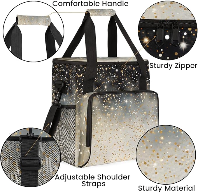Glitter Coffee Maker Carrying Bag Black Gold Neon Travel Storage Bag Compatible with K-Mini or K-Mini Plus Single Serve Coffee Brewer Carrying Case with Multiple Pockets &amp Shoulder Strap