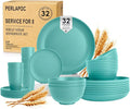 Wheat Straw Dinnerware Sets 32 PCS Dishes Set for 8 Unbreakable Plates and Bowls Sets Microwave Safe Dinnerware Set for Kitchen Outdoor Camping RV - Green