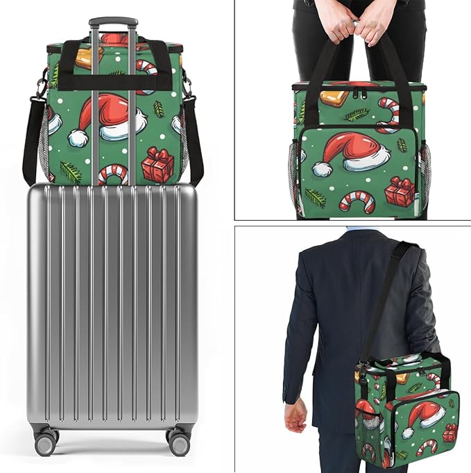 Christmas Hat Coffee Maker Carrying Bag Cute Hat Travel Storage Bag Compatible with K-Mini or K-Mini Plus Single Serve Coffee Brewer Carrying Case with Multiple Pockets &amp Shoulder Strap