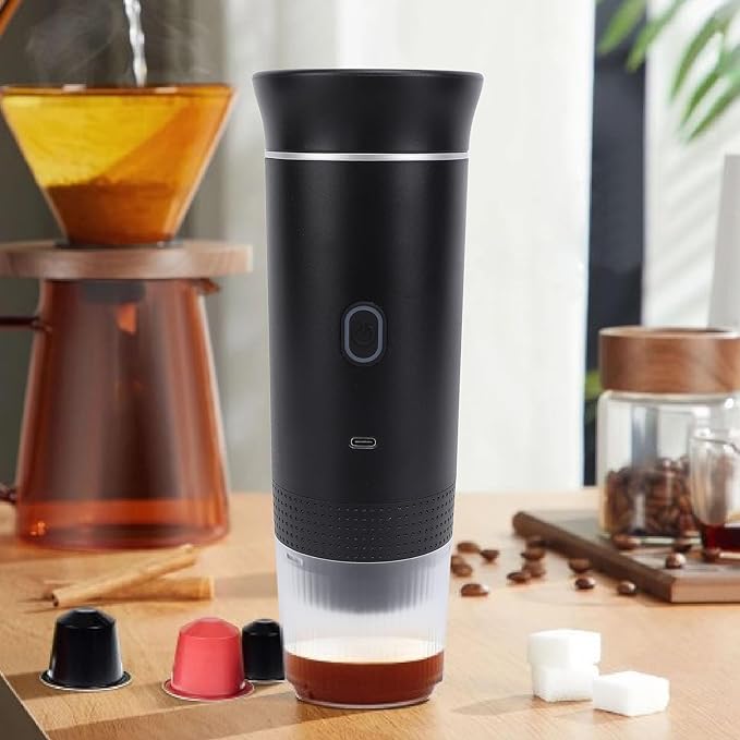 Tnfeeon Portable Electric Espresso Machine Travel Coffee Maker for Camping Car Coffee Maker Self Heating with USB Rechargeable Electric Handheld Car Coffee Machine for RV Hiking Office