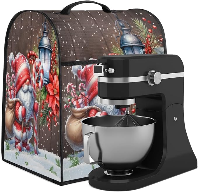 cfpolar Kitchen Aid Mixer Cover Compatible with 6-8 Quarts Christmas Holly Santa Claus Stand Mixer Cover Kitchen Aid Mixers Accessories Appliance Organizer Bag Dust Covers with Zipper Pocket