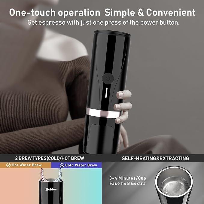Portable Espresso Machine Self-Heating Electric Portable Espresso Maker20 Bar Mini 12V 24V Car Coffee Maker with NS Pods &amp Ground Coffee for Travel Camping Office Home(Black)