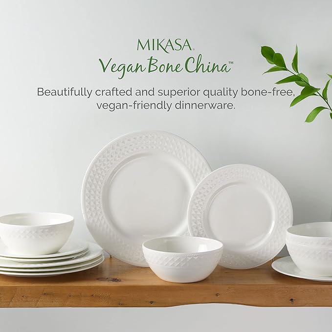 Mikasa Patterson Vegan Bone China Chip Resistant 12 Piece Dinnerware Set Service for 4