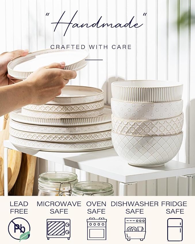 Getstar Dinnerware Sets Plates and Bowls Sets (10.5” Dish + 8” Dish + 6” Bowl) for 4 Microwave and Dishwasher Safe Ceramic Dinnerware Set (12 Piece)