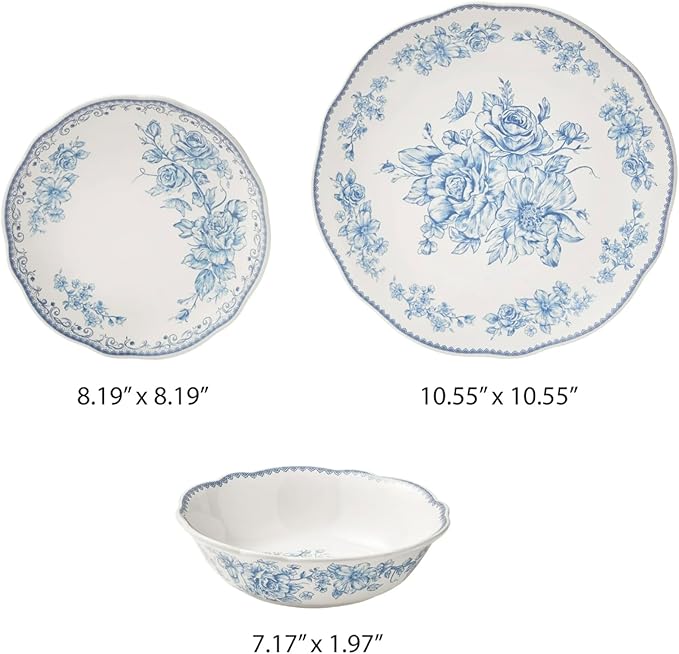 Vintage inspired Agatha Blue 12-Piece Stoneware Dinnerware Set