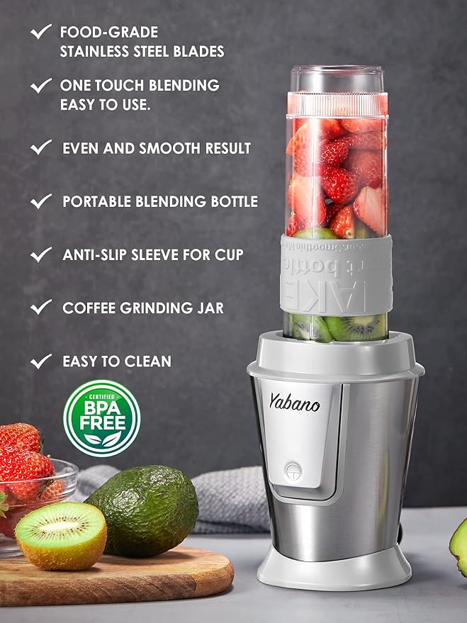 Personal Blender Electric Shake Bottle with 2 x 20oz Travel Bottle and Coffee/Spices Jar Portable Shaker Cups for Protein Shakes 500W Single Serve Blender for Shakes and Smoothies Sports(Grey)