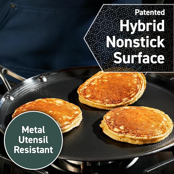 HexClad Hybrid Nonstick 10-Piece Cookware Set 12 Wok 12 Griddle 2 3 and 8Qt Pots with Lids and 2 Silicone Trivets Stay-Cool Handles Dishwasher and Oven-Safe Induction Ready