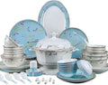 65 pcs Dinnerware Set Serves for 10 People Line Drawing Decoration Bone China Tableware SetPremium Quality Porcelain Dishes/Plate/BowlDishwasher &amp Microwave SafeBlue (60pcs Serves for 10)
