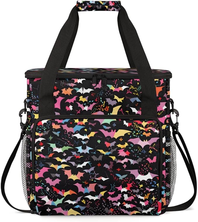 Colorful Bat Coffee Maker Carrying Bag Glitter Bat Travel Storage Bag Compatible with K-Mini or K-Mini Plus Single Serve Coffee Brewer Carrying Case with Multiple Pockets &amp Shoulder Strap
