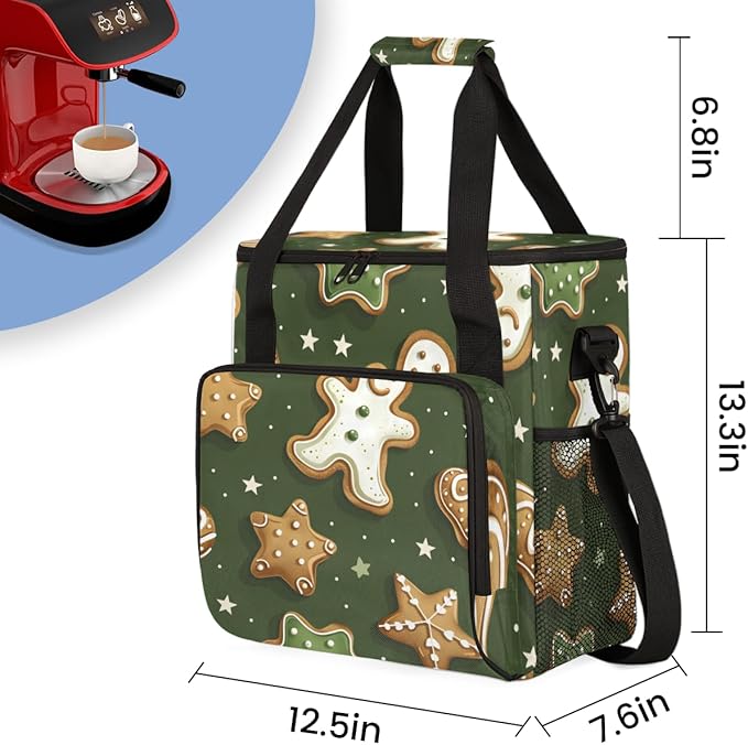 Graffiti Gingerbread Man Coffee Maker Carrying Bag Travel Storage Bag Compatible with K-Mini or K-Mini Plus Single Serve Coffee Brewer Carrying Case with Multiple Pockets &amp Shoulder Strap