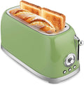 SUSTEAS Toaster 4 Slice Wide Slot Stainless Steel Bread Bagel Toasters Retro Long Slot Tostadora for Defrost Reheat Removable Crumb Tray 1500W 6 Browning Settings Green