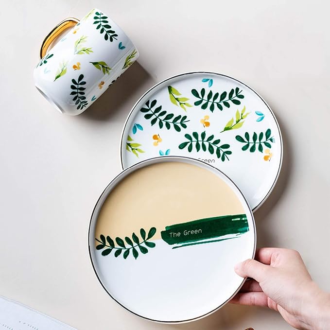 Dinner Plates Creative Kitchen Dinnerware Set 4-Piece Ceramic Dinner Plate Sets Plate Bowl Mug Service for 1 Personality Household Dishes Set Kitchen Dinnerware Dingzhebo2022
