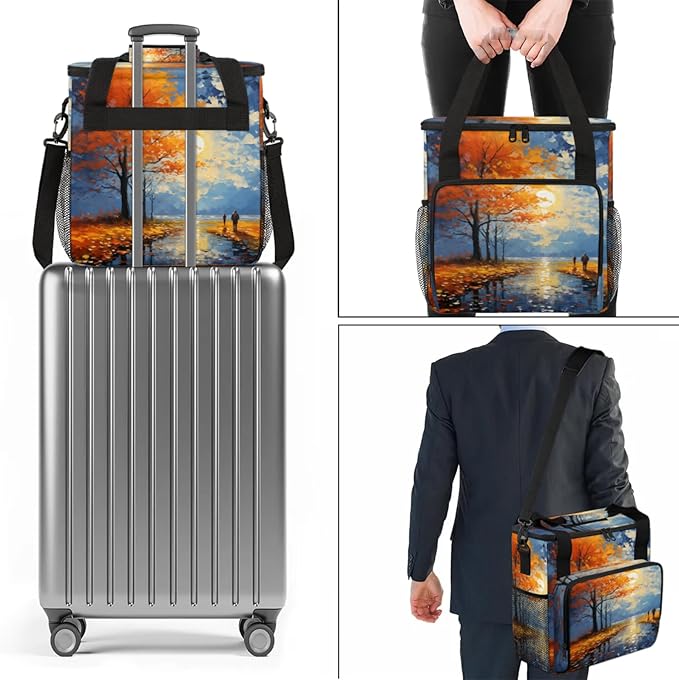 Oil Painting Trees Coffee Maker Travel Bag for Keurig K-Mini/K-Mini Plus Insulated Waterproof Tote with Pockets for K-Cup Portable Single-Serve Brewer Case