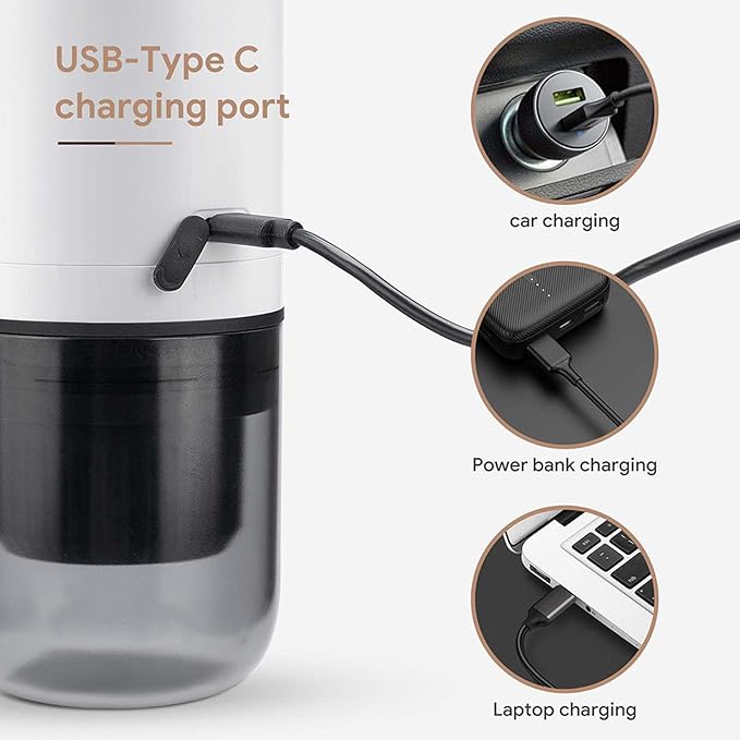 Portable Electric Espresso Machine 17Bar Pressure Powder and Capsules Compartments Cordless Mini Coffee Maker for Outdoor Travel Camping RV Office (White)