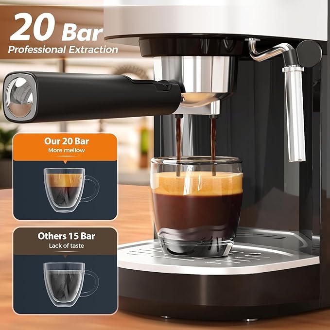 20 Bar Espresso Machine Stainless Steel Coffee Maker with LCD Display &amp Steam Wand 45oz Water Tank Dual Brewing for Espresso Cappuccino Latte - Home &amp Office Use Black