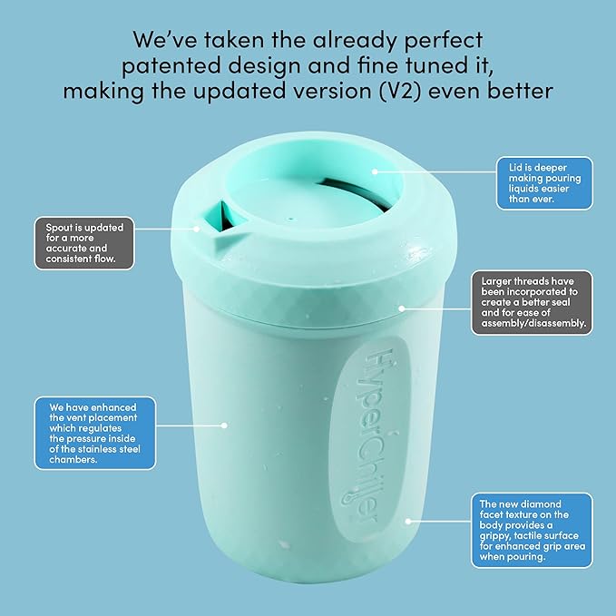 HyperChiller HC2AS Patented Iced Coffee/Beverage Cooler NEW IMPROVEDSTRONGER AND MORE DURABLE! Ready in One Minute Reusable for Iced Tea Wine Spirits Alcohol Juice 12.5 Oz Aqua Sky
