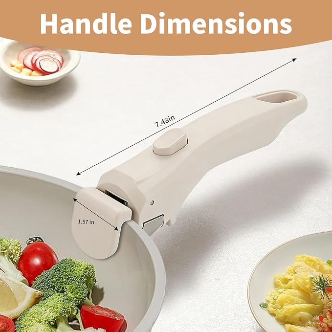 Removable Handle Ivory White Detachable Handle for Pots and Pans Universal Cookware Handles Compatible with Thin Edge Cookware 2 Pack