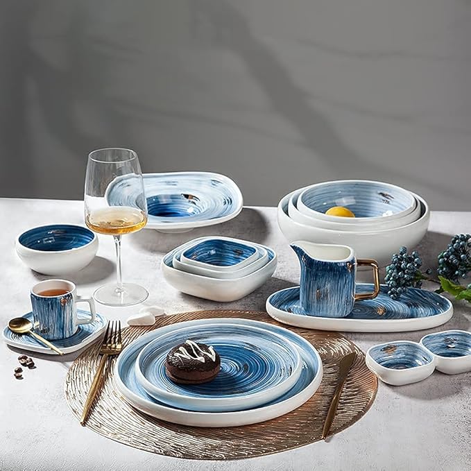 Porcelain Dinnerware Sets Plates and Bowls Sets 43pcs Ceramics Dinnerware Sets Creative Blue Sky Series Dinner Plates Complete Porcelain C