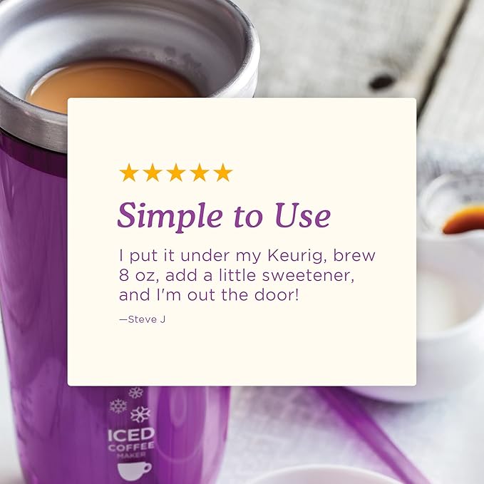 ZOKU Instant Iced Coffee Maker Reusable Beverage Chiller Cools Hot Beverages in Minutes Without Dilution Portable 11-ounce Tumbler With Spill-resistant Lid and Straw Purple