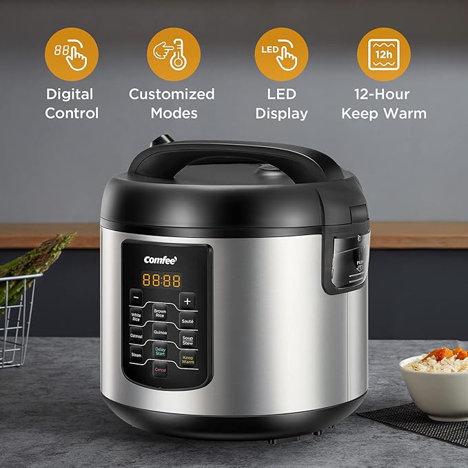 COMFEE' Rice Cooker 10 cup Uncooked/20 cup Cooked Rice Maker Steamer Saute Steamer and Warmer 5.2 QT Large Capacity Brown Rice Quinoa and Oatmeal 8 One-Touch Programs