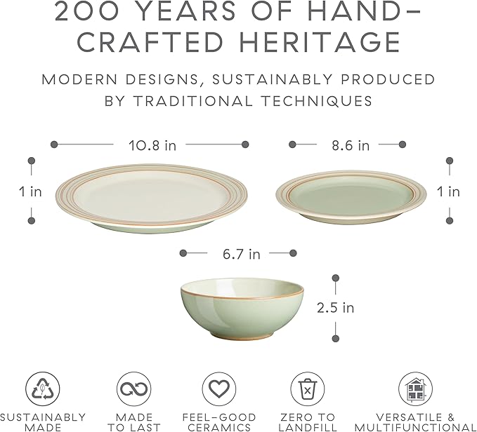 Denby - Heritage Orchard Dinner Set For 4-12 Piece Simple Ceramic Stoneware Tableware Set - Dishwasher Microwave Oven Safe - Scratch Chip Resistant