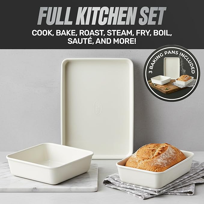 GOTHAM STEEL 20 Pc Ceramic Cookware Set Nonstick Ceramic Pots and Pans Set Non Stick for Kitchen with Bakeware Cooking Utensils &amp Steamer Non Toxic PFOA PFOS Free Oven &amp Dishwasher Safe