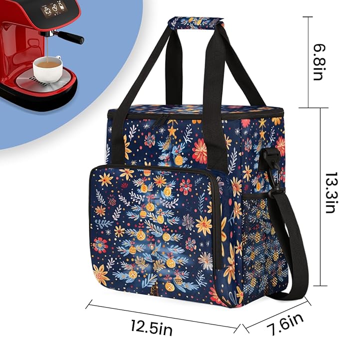 Dreamy Xmas Tree Coffee Maker Carrying Bag Portable Travel Storage Tote Bag Compatible with K-Mini or K-Mini Plus Single Serve Coffee Brewer Carrying Case with Multiple Pockets &amp Shoulder Strap