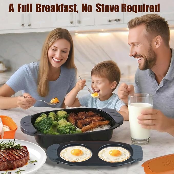 Quick-Heat Microwave Egg Cooker and 33 OZ Microwave Grill Combo | 2-Piece Breakfast Maker Set for Grilling Frying Crisping Meat Bacon Pancakes &amp Veggies | Dishwasher Safe &amp Non-Stick for K