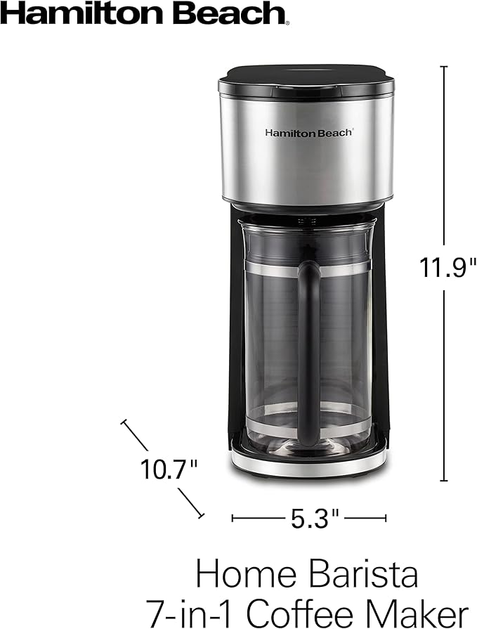 Hamilton Beach Home Barista 7-in-1 Small Coffee Maker with Seven Ways to Brew 6 Cup Carafe Drip Single Serve French Press Pour Over Cold Brew Easy-Fill Reservoir Black (46251)
